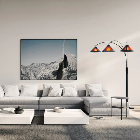 Espresso Wood Natural Mica 3-Light Arc Floor Lamp - Image 2