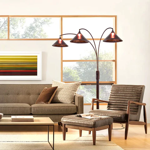 Espresso Wood Natural Mica 3-Light Arc Floor Lamp - Image 3