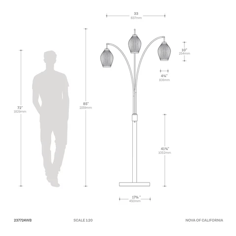 Santa Clara Floor Lamp with 3 Bone Porcelain Lights - Image 5