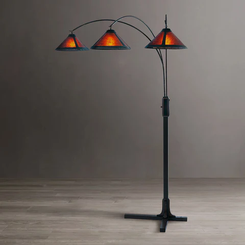 Espresso Wood Natural Mica 3-Light Arc Floor Lamp - Image 5