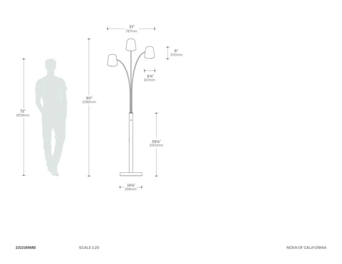 Culver Arc Floor Lamp with Three Lights - Image 9