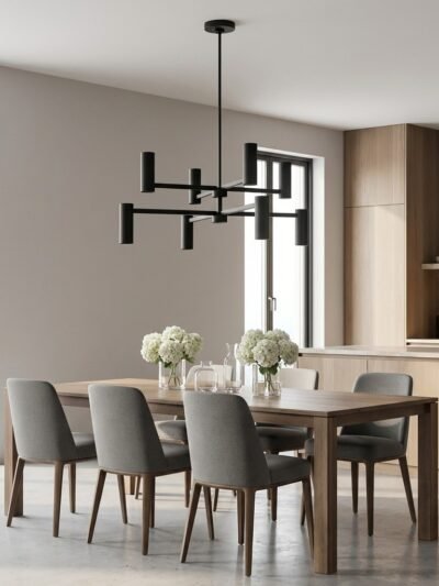 Eight-Light Sculptural Steel Chandelier