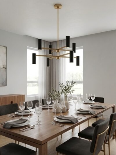 Eight-Light Modern Steel Chandelier