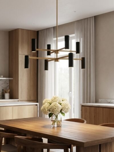 Eight-Light Metal Shade Chandelier