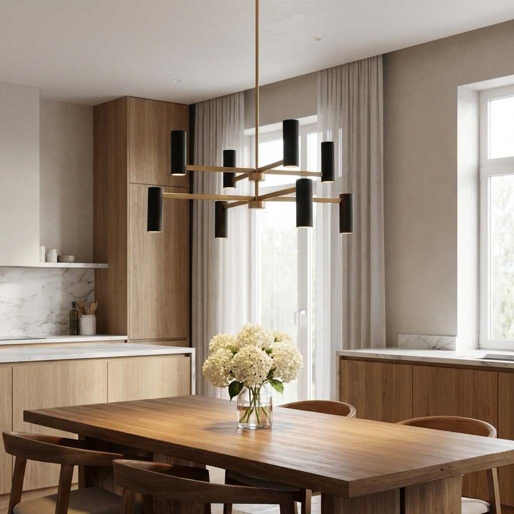 Eight-Light Metal Shade Chandelier