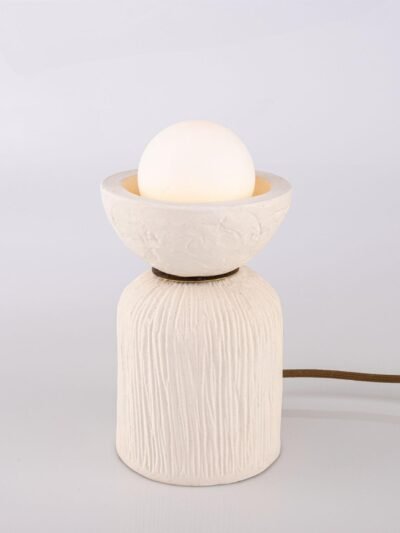 Prali Matte White Striped Ceramic Table Lamp with Glass Globe