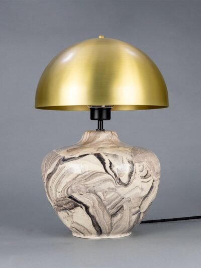 Lawson Marbled Ceramic Table Lamp with Brass Dome Shade 47cm