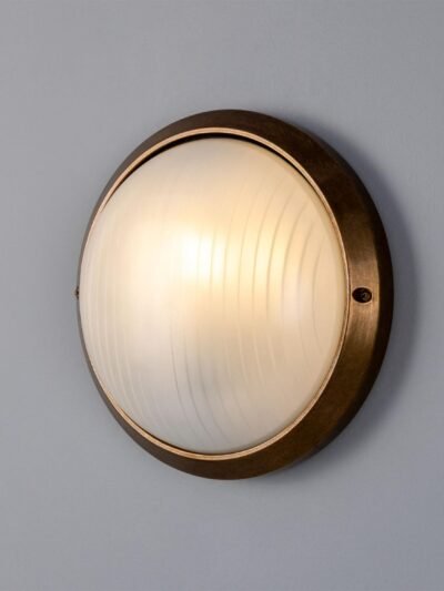 Florina Antique Brass Outdoor Wall Light with Ribbed Glass 26cm