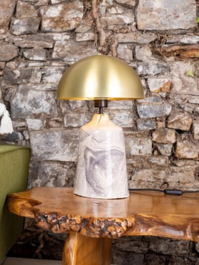 Cassia Marbled Ceramic Table Lamp with Brass Dome Shade