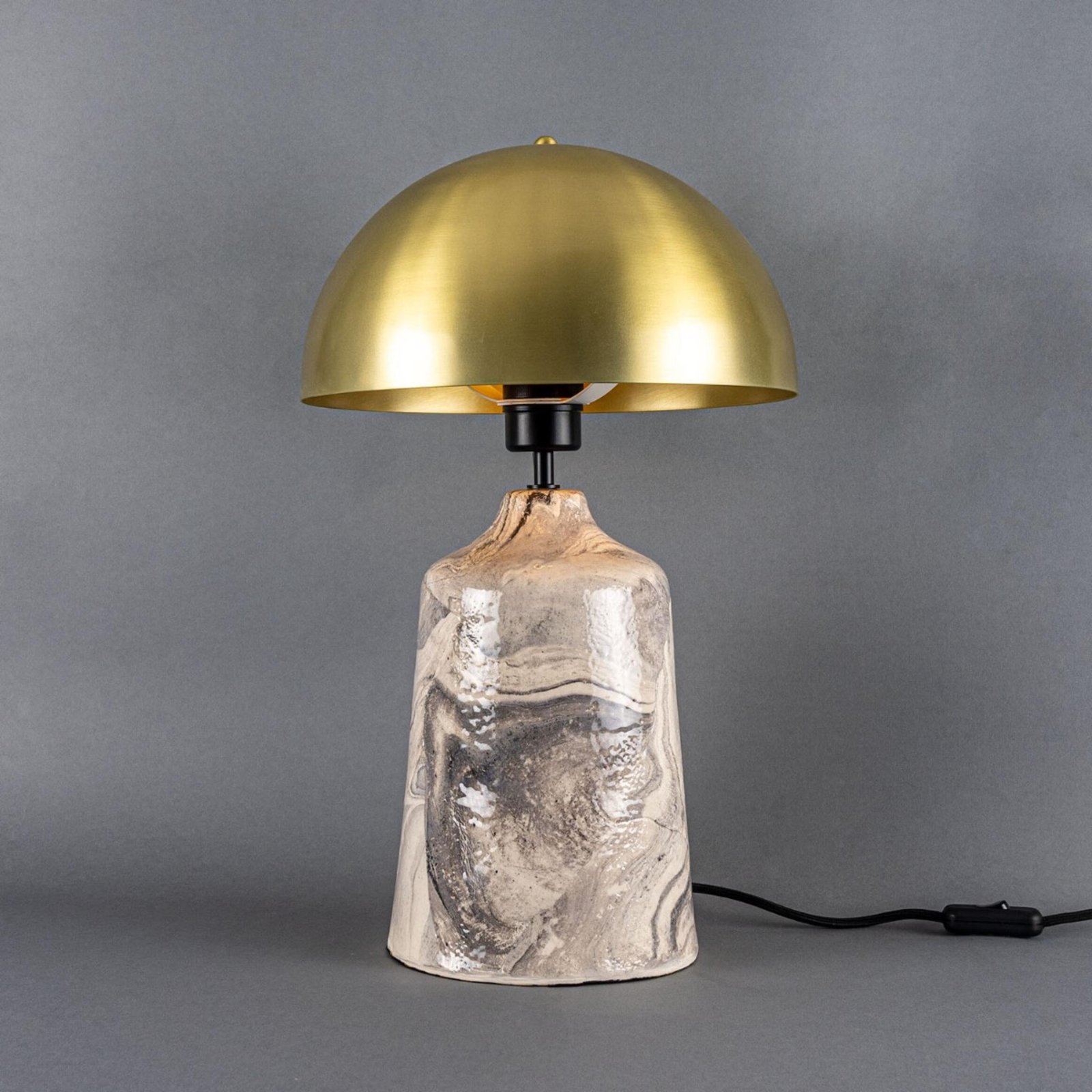 Cassia Marbled Ceramic Table Lamp with Brass Dome Shade - Image 2