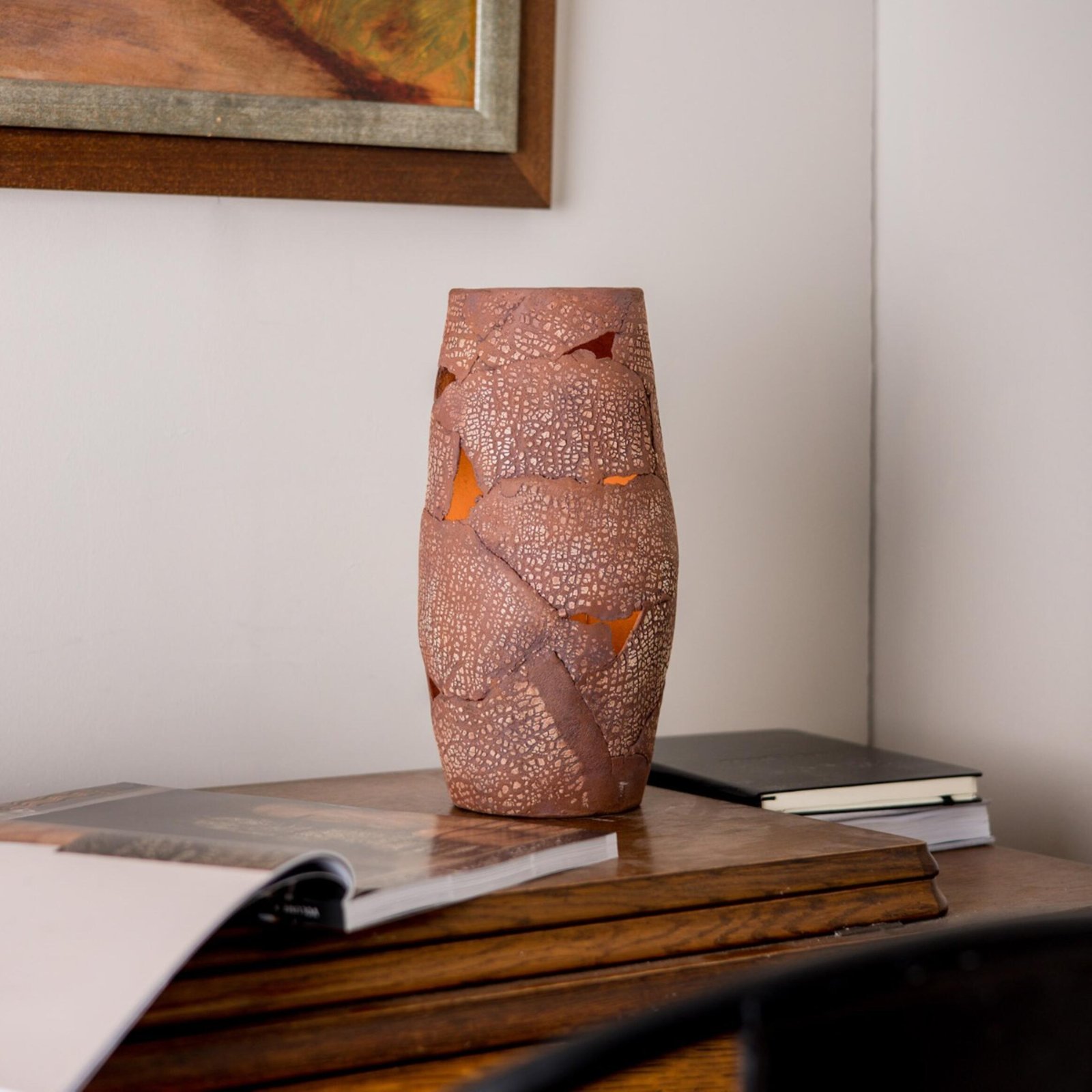 Carya Red Iron Rustic Ceramic Table Lamp - Image 4