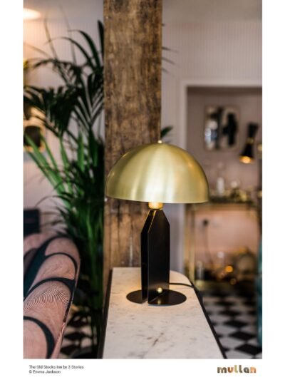 Pencil Modern Brass Dome Table Lamp with Black Steel Base
