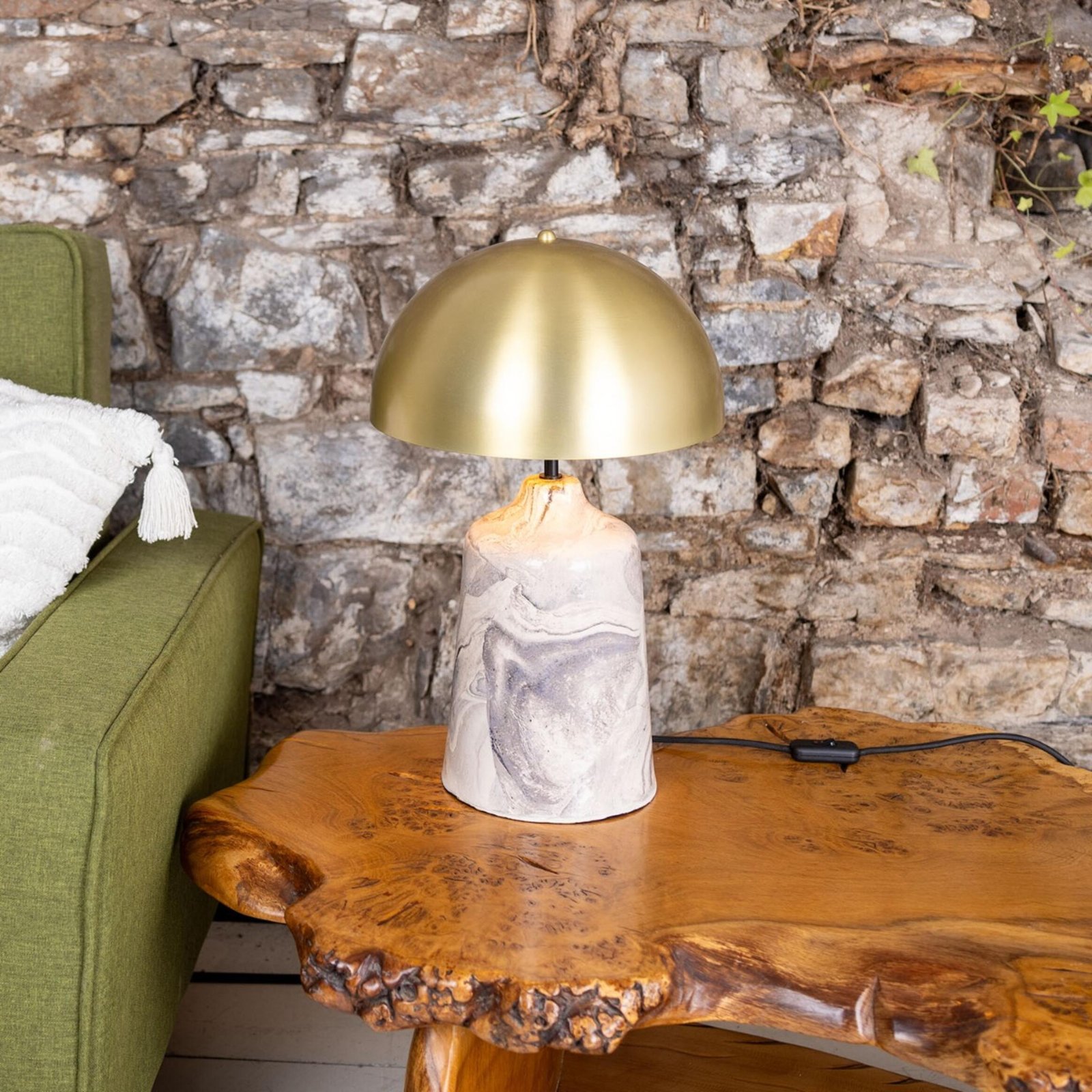Cassia Marbled Ceramic Table Lamp with Brass Dome Shade - Image 7