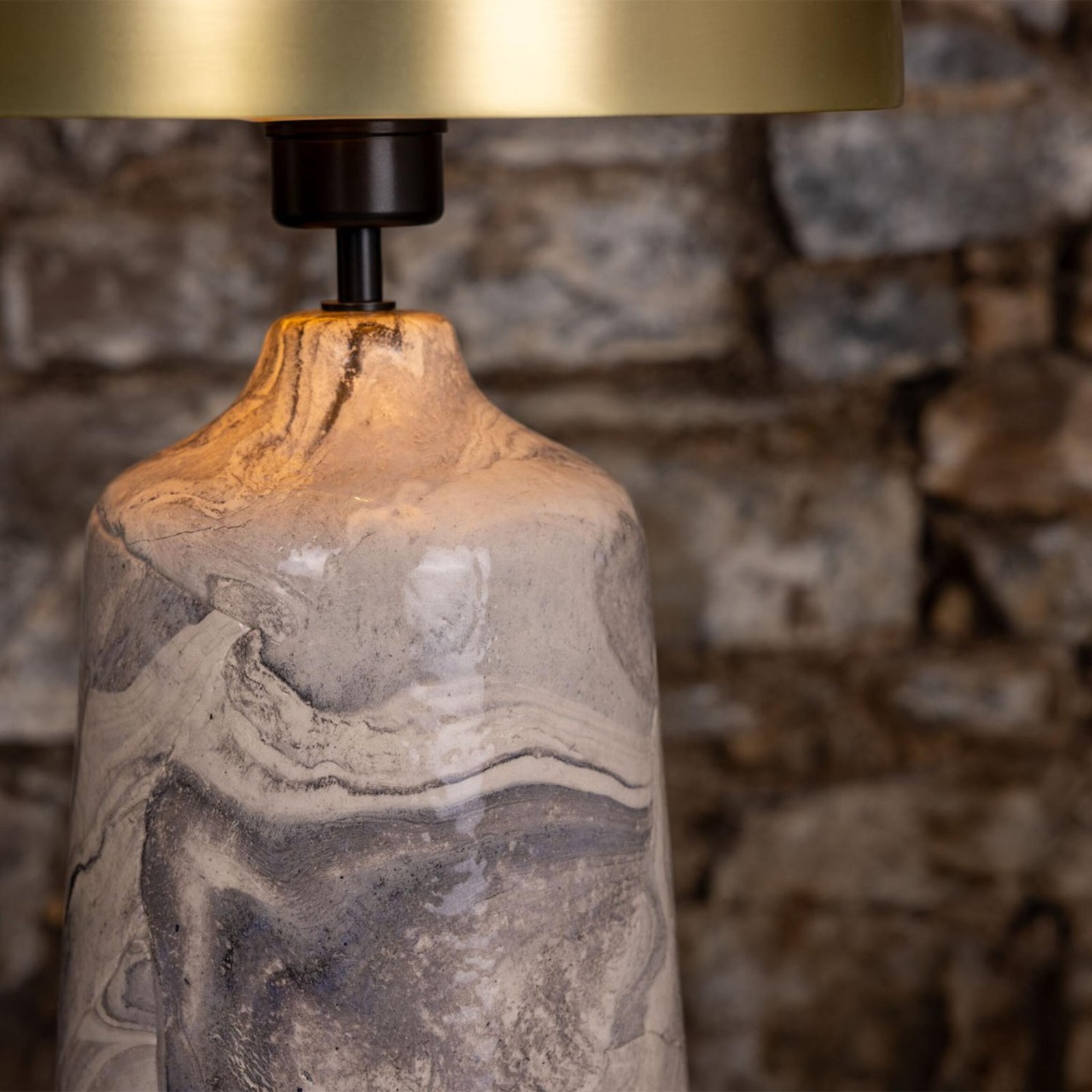 Cassia Marbled Ceramic Table Lamp with Brass Dome Shade - Image 8
