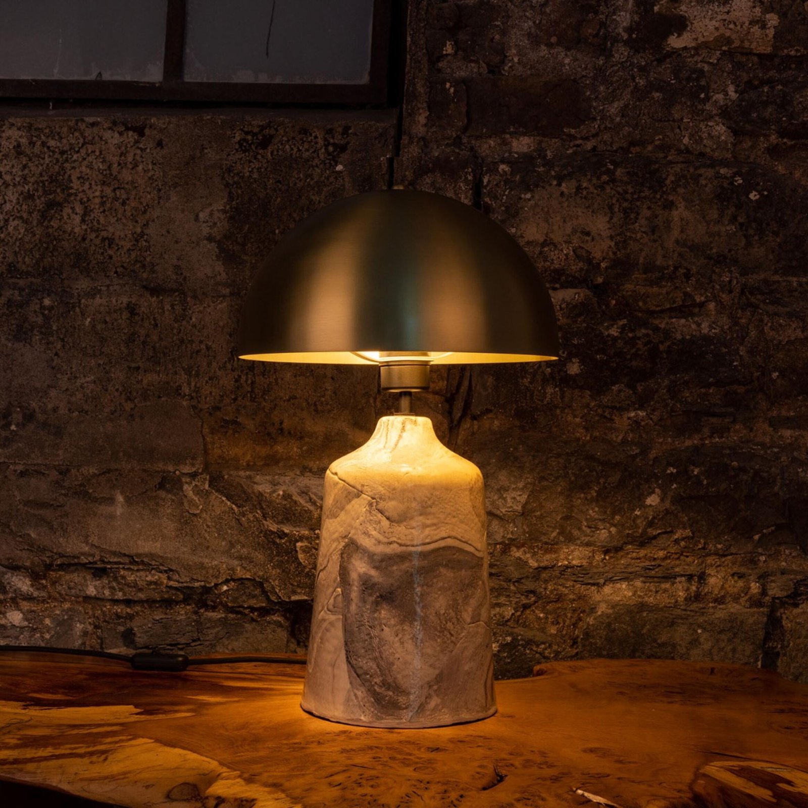 Cassia Marbled Ceramic Table Lamp with Brass Dome Shade - Image 9